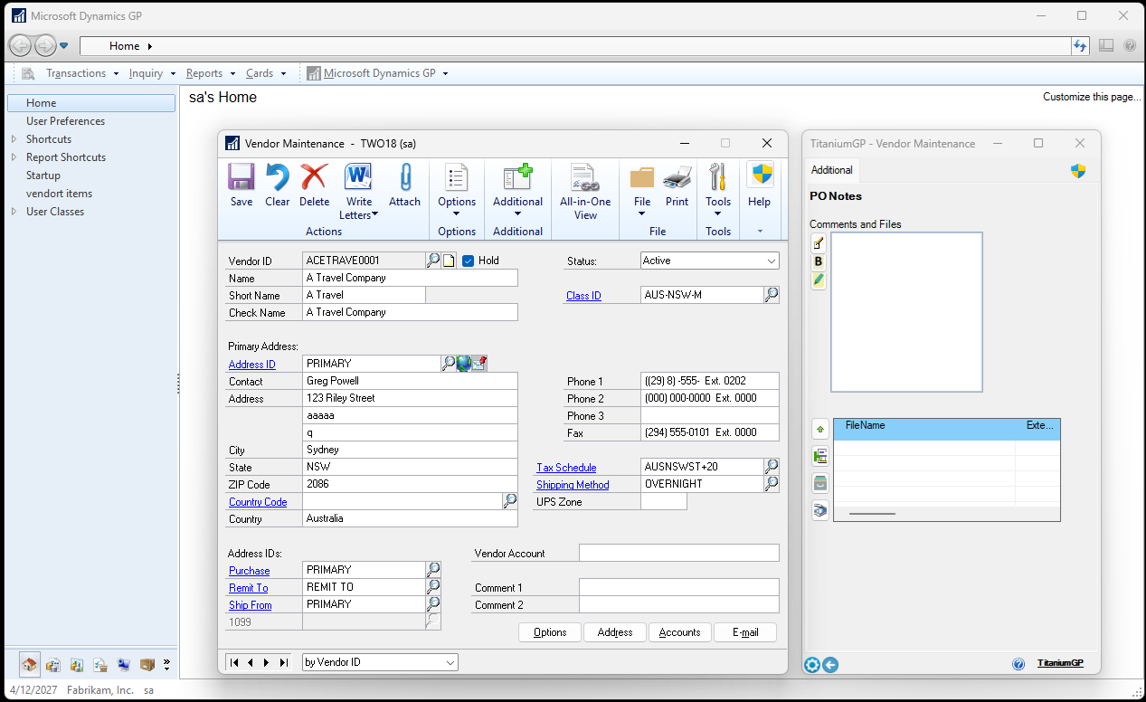 A Dynamics GP window resized to fill a modern monitor
